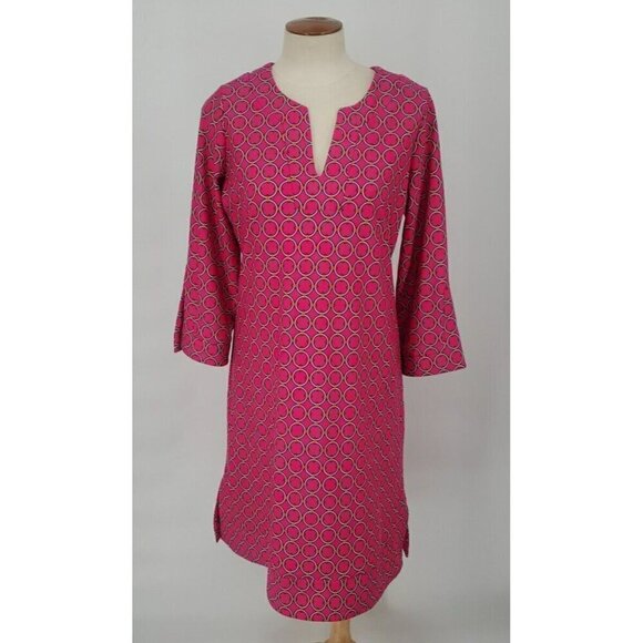 Jude Connally Dresses & Skirts - Jude Connally Megan Hot Pink Geometric Print Tunic Dress 3/4 Sleeve Size Large